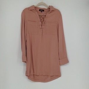 Lulus Best of All Pink‎ Long Sleeve Lace Up Dress Size Medium